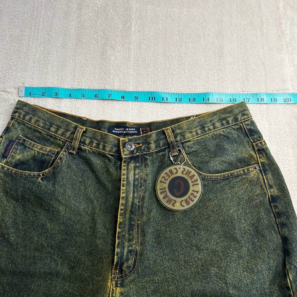 VTG Crest Jeans 17/18 Manufacturer Ombre Dyed Yellow Green Wide Leg Flare Y2K - Picture 8 of 9
